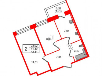 Двухкомнатная квартира 42.41 м²