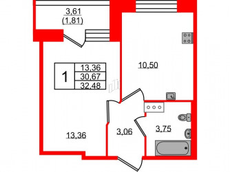 Однокомнатная квартира 32.48 м²