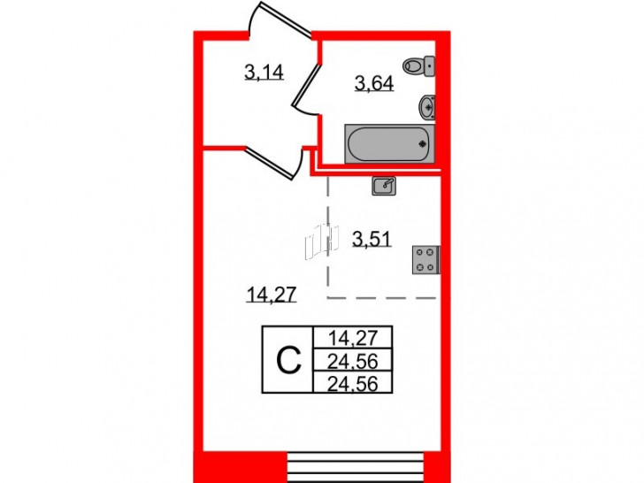 Студия 24.56 м²