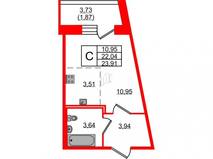Студия 23.91 м²
