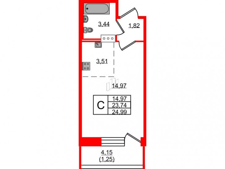 Студия 24.99 м²
