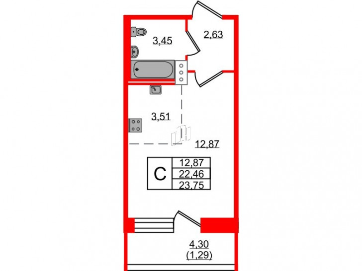 Студия 23.75 м²