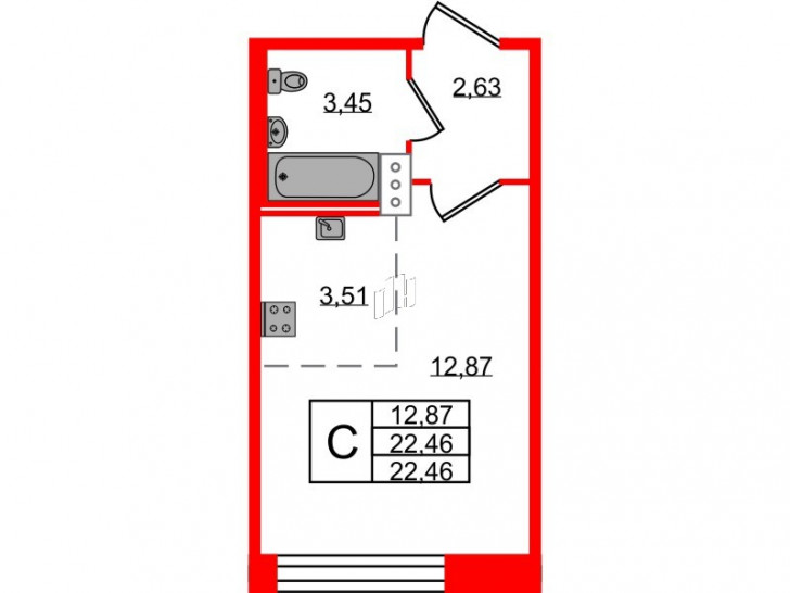 Студия 22.46 м²