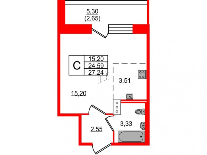 Студия 27.24 м²