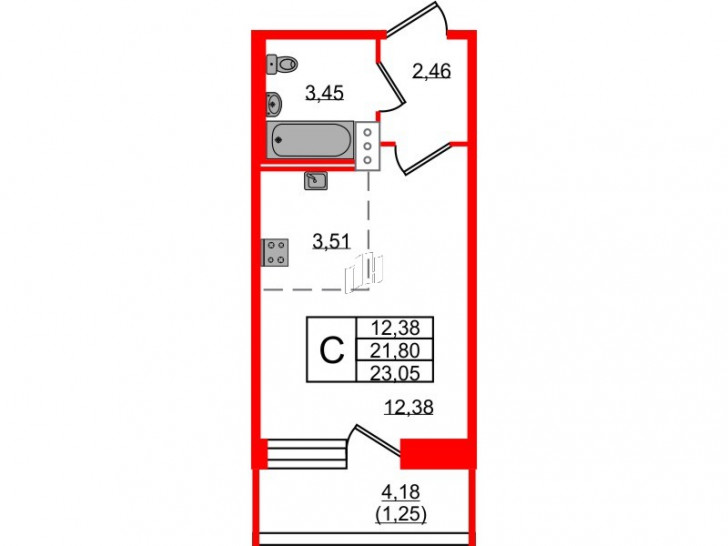 Студия 23.05 м²