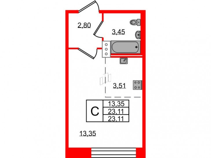 Студия 23.11 м²