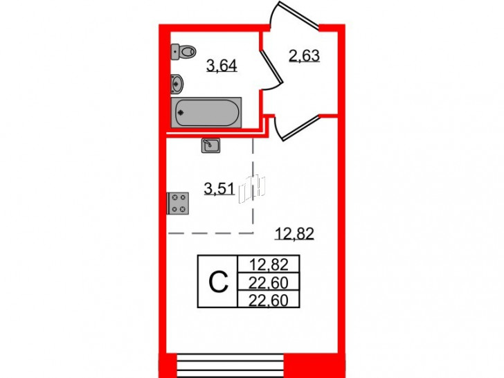 Студия 22.6 м²