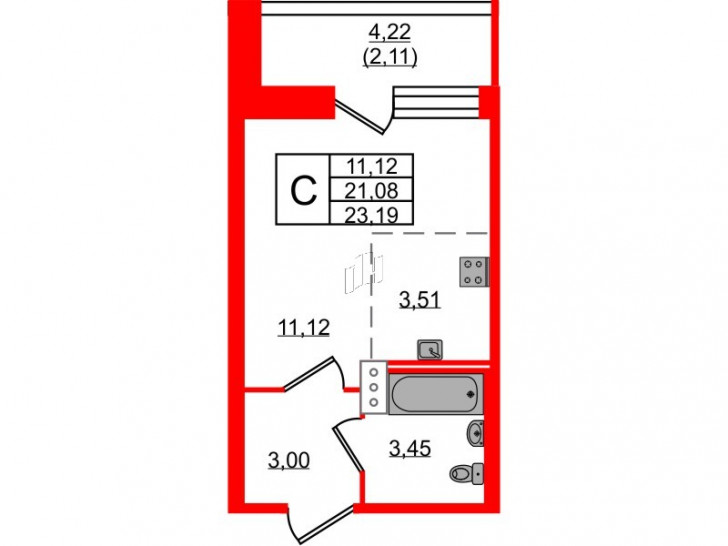 Студия 23.19 м²