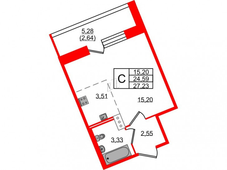 Студия 27.23 м²
