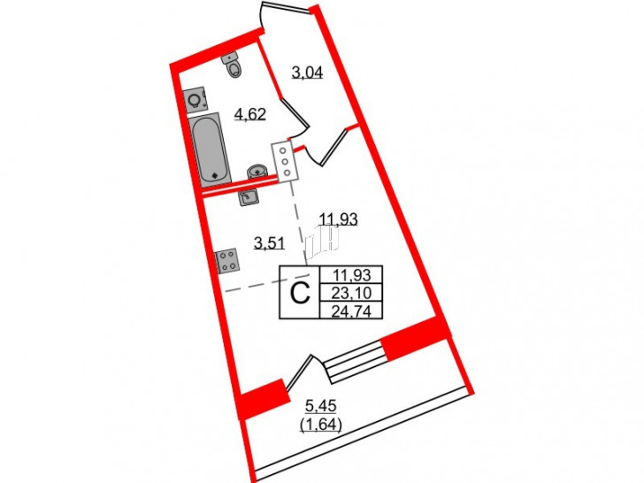 Студия 24.74 м²
